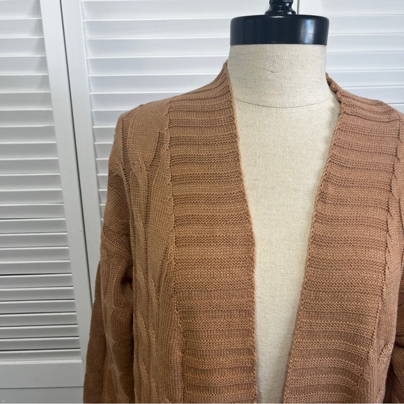 Long Tan Cable Knit Cardigan - Picture 7 of 7